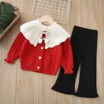 아동 여아 니트 세트 2-6세 여아 의류 인형 칼라 튤립 포인트 가디건 & 플레어 팬츠 귀여운 캐주얼 가디건 여아 - 이미지 4