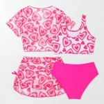 여자 4 팩 하트 프린트 비키니 세트 하이 웨이스트 수영복 어린이 여름 수영복 어린이 수영복 부드러운 통기성 비치웨어 - 이미지 3