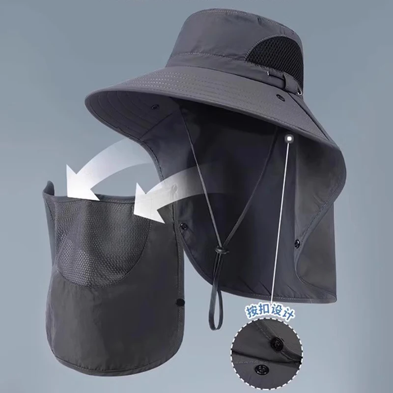 kf-S6a1ad9d52ae64bd9a17051f144194a0fG 여름 태양 모자 자외선 차단 야외 사냥 낚시 모자 남성 여성 하이킹 캠핑 바이저 버킷 모자 목 플랩 어부 모자 - 이미지 1