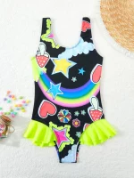 2025 프린트 프릴 소녀 수영복 원피스 어린이 수영복 어린이 수영 수영복 수영복 비치웨어 - 이미지 4