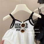 여자 여름 서스펜더 드레스 2024 아기 소녀 달콤하고 귀여운 공주 드레스 어린 소녀 민소매 얼음 실크 스커트 - 이미지 2