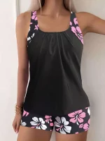 2025 섹시한 꽃무늬 탱키니 수영복, 프린트 수영복, 여성 패딩 목욕 세트, 수영 비치웨어, 여름