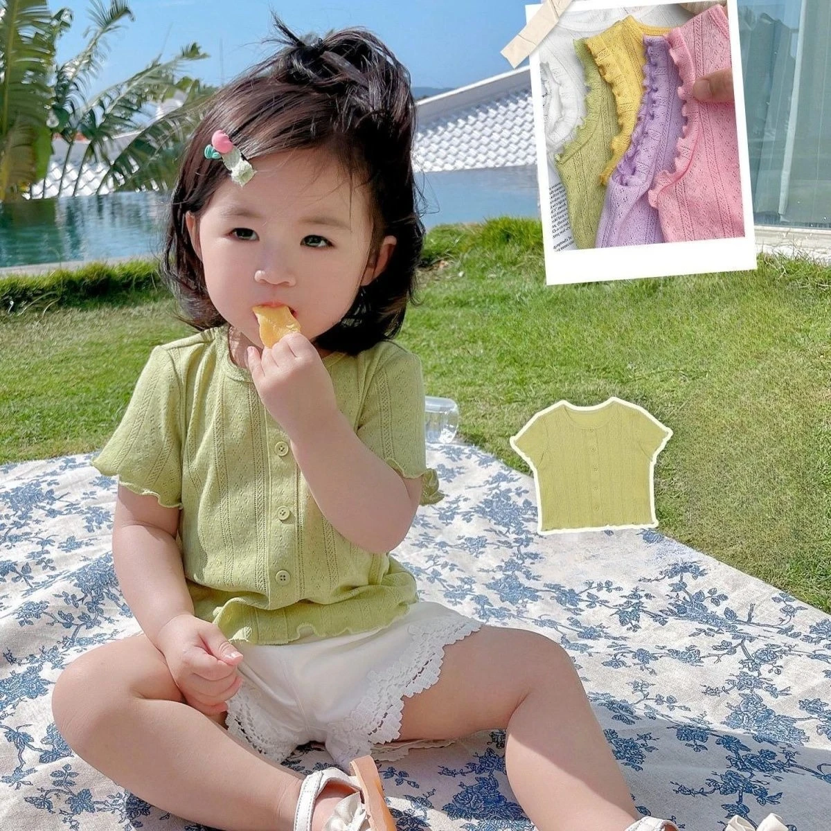 kf-S78acb8dac7e340f69efc50e1565e4ad90 여자 여름 반팔 티셔츠 새로운 아기 스위트 탑 여름 반팔 얇은 통기성 아기 티셔츠 여자 옷 - 이미지 1