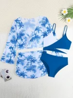 4 조각 비키니 탑 & 스커트 2025 소녀 수영복 키즈 하이 웨이스트 수영복 어린이 Bathers 수영복 수영 수영복 Beachwear - 이미지 5