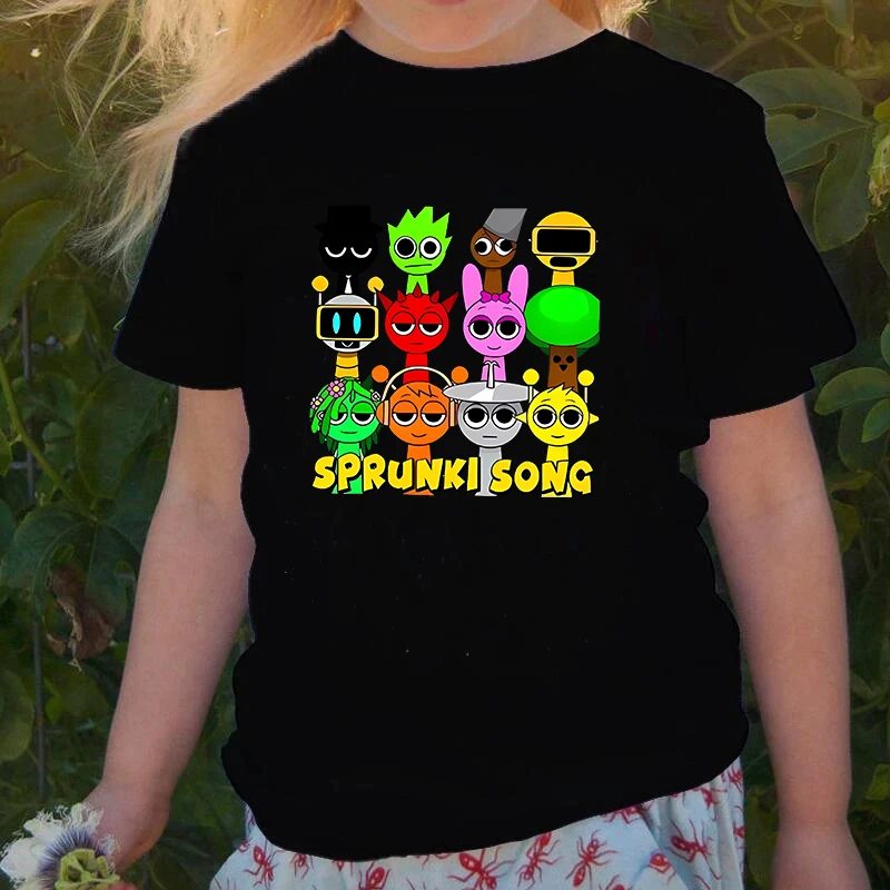 kf-S860c150c68534bd4b3dc7f9ef35b1ac13 뜨거운 어린이 Sprunki T 셔츠 어린이 패션 캐주얼 만화 Incredibox 티셔츠 소년 o-넥 반팔 아기 소녀 여름 옷 - 이미지 1