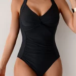 2025 새로운 섹시한 딥 브이 넥 홀터 푸시 업 수영복 여성 원피스 수영복 여성 크로스 바디 슈트 수영복 비치웨어 Monokini