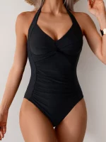 2025 새로운 섹시한 딥 브이 넥 홀터 푸시 업 수영복 여성 원피스 수영복 여성 크로스 바디 슈트 수영복 비치웨어 Monokini