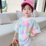 여름 짧은 소매 티셔츠 소녀 아기 중소 어린이 여성 염색 탑 아동 의류 유행