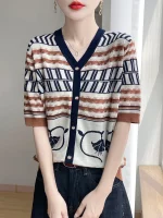 25 뉴 여름 짧은 소매 Lyocell 가짜 카디건 v 넥 쿨 티셔츠 여성 고급 티셔츠 패션 편안한 레저 티셔츠