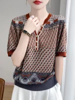 2025 신상 빅사이즈 여름 반팔 가위넥 티셔츠 여성 고급 티셔츠 패션 편안한 레저 티셔츠 탑 - 이미지 4