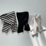 여름 새 어린이 솔리드 반바지 코튼 소녀 레깅스 스트라이프 베이비 스트레치 바지 유아 유아 반바지 아동복 - 이미지 2