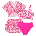 여자 4 팩 하트 프린트 비키니 세트 하이 웨이스트 수영복 어린이 여름 수영복 어린이 수영복 부드러운 통기성 비치웨어