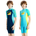 2025 New Kid 수영복 소년 소녀 Onesie Sunmmer 반팔 태양 보호 빠른 건조 원피스 수영복 (무료 수영 모자)