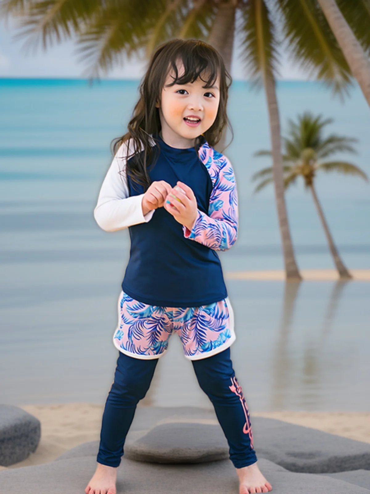 kf-Sa4faa597b3964d2fa1c4c3b9ecfb5ad4g 여자 투피스 수영복 긴 소매 다이빙 슈트 학생을위한 빠른 건조 UV 보호 바지 어린이 폴리 에스터 직물 수영복 - 이미지 1