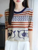 2025New 여름 반팔 오목 티셔츠 자카드 티셔츠 여성 고급 티셔츠 패션 편안한 레저 티셔츠 탑 - 이미지 3