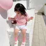 여자 여름 반팔 티셔츠 새로운 아기 스위트 탑 여름 반팔 얇은 통기성 아기 티셔츠 여자 옷 - 이미지 5