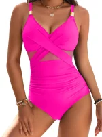 2025 여성을위한 새로운 메쉬 크로스 원피스 수영복 크로스 푸시 업 수영복 여성 바디 슈트 Monokini 수영복 여름 Beachwear - 이미지 6