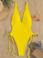 섹시한 폭락 원피스 수영복 여성 수영복 2025 여성용 레이스 업 수영복 Monokini Beachwear Solid - 이미지 4