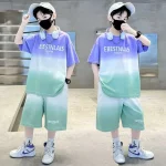 2025년 여름 10대 남아 의류 세트 아동 레터링 트레이닝복 유아 티셔츠 상의 + 루즈핏 하의 반바지 바지 4 8 10 12 14세 - 이미지 6