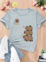 Capybara Tshirt 어린이 어린이 티셔츠 Capibara 만화 의류 아이 소녀 소년 Capybaras T 셔츠 아기 캐주얼 탑 의류