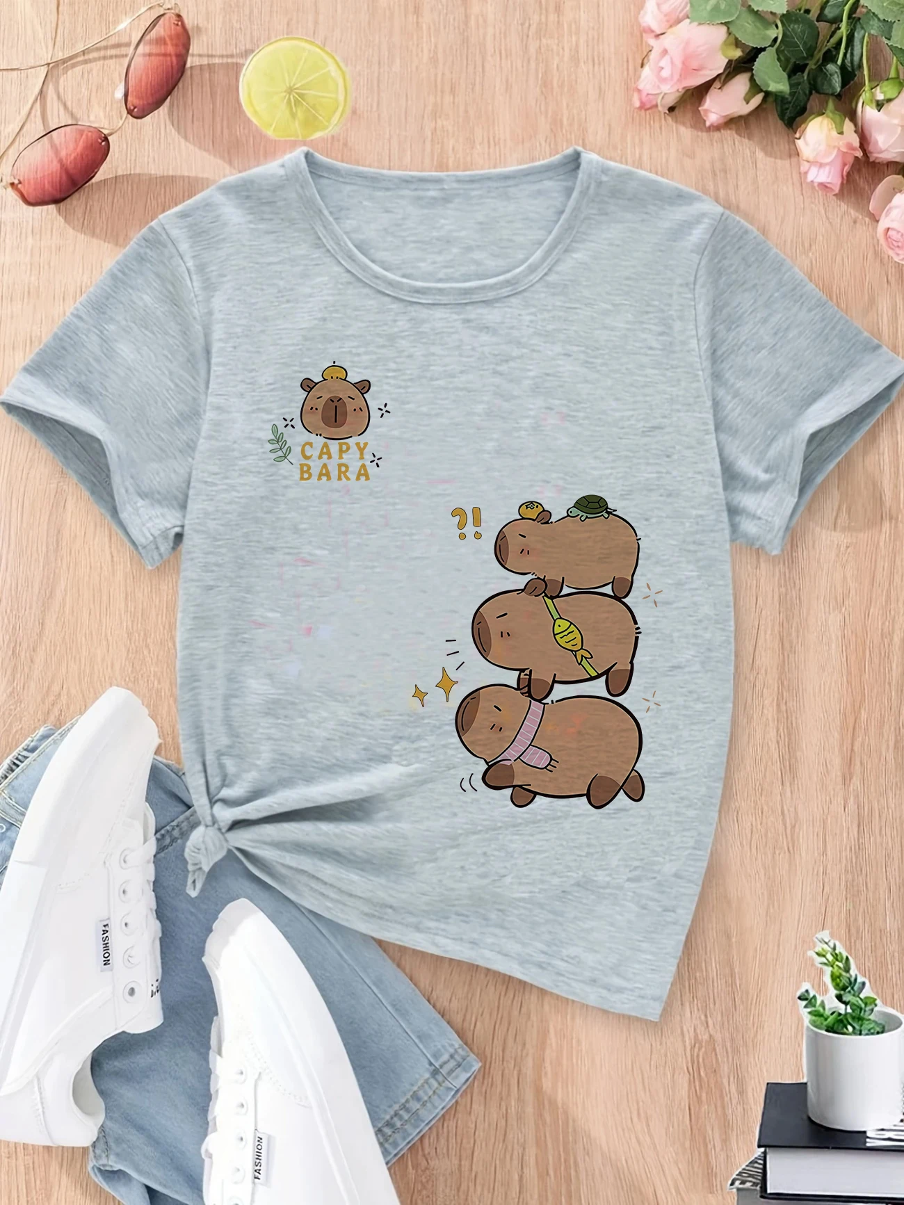 kf-Sb514f872e21349fe942da912d30dd6437 Capybara Tshirt 어린이 어린이 티셔츠 Capibara 만화 의류 아이 소녀 소년 Capybaras T 셔츠 아기 캐주얼 탑 의류 - 이미지 1