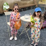 여름용 멋진 유아 소녀 세트, 민소매 조끼, 9 부 바지, 느슨한 꽃 세트, 어린이 상의, 티 의상, 1-8 세 - 이미지 2