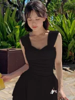 여성을위한 보수적 인 원피스 수영복 섹시 슬리밍 배꼽 커버 Ins Fairy Hot Spring 수영복 캐주얼 민소매 수영복 - 이미지 2