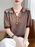 2025 신상 빅사이즈 여름 반팔 가위넥 티셔츠 여성 고급 티셔츠 패션 편안한 레저 티셔츠 탑 - 이미지 6