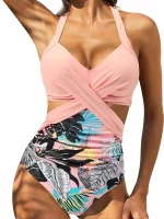 2025 솔리드 프린트 수영복 여성 홀터넥 원피스 수영복 여성 수영 Monokini Suit 패딩 비치웨어 바디 슈트 여름 - 이미지 2