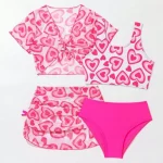 여자 4 팩 하트 프린트 비키니 세트 하이 웨이스트 수영복 어린이 여름 수영복 어린이 수영복 부드러운 통기성 비치웨어 - 이미지 2