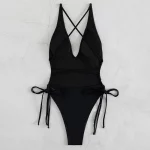 솔리드 레이스업 수영복 여성 섹시 원피스 수영복 여성용 푸쉬업 수영복 비치웨어 여성 바디수트