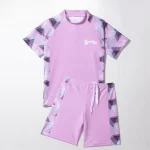 분할 어린이 수영복 여름 귀여운 어린이 수영복 소년 소녀 수영복 짧은 소매 빠른 건조 수영복 - 이미지 3