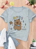 Capybara Tshirt 어린이 어린이 티셔츠 Capibara 만화 의류 아이 소녀 소년 Capybaras T 셔츠 아기 캐주얼 탑 의류 - 이미지 4