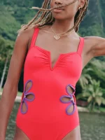 원피스 수영복 세트 수영복 패션 솔리드 컬러 플라워 디자인 여성 수영복 수영복 패치 워크 Biquini 수영복 - 이미지 3