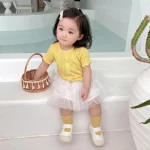 여자 여름 반팔 티셔츠 새로운 아기 스위트 탑 여름 반팔 얇은 통기성 아기 티셔츠 여자 옷 - 이미지 4