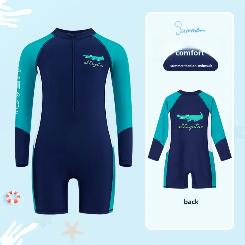 kf-Sc2385756f3844ce39ab8a9865b898540L 아동용 긴 소매 자외선 차단 원피스 수영복, 남아용 편안한 착용감, 학생 수영 기어, 여름 신상 - 이미지 1