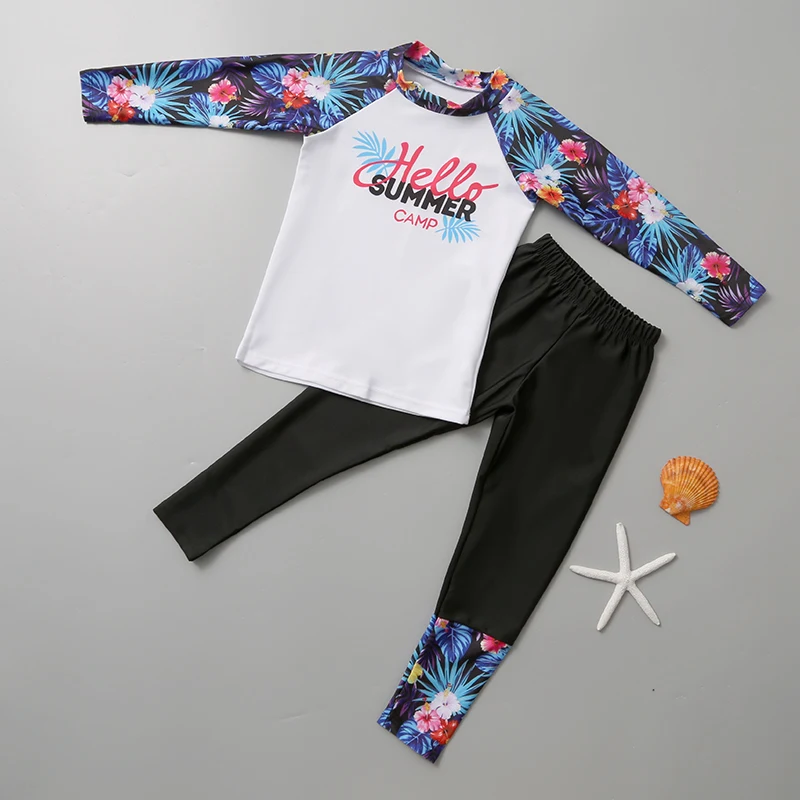 kf-Sc26f6d250e6049b0a90b3174fd9c19f8s 어린이 열 보호 서핑 수영복 긴 소매 긴 바지 소년과 소녀를위한 두 조각 다이빙 서핑 수영복 - 이미지 1