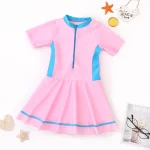 수영복 소녀 지퍼 수영복 소녀 키즈 원피스 수영복 꽃 패치 워크 소녀를위한 수영복 - 이미지 5