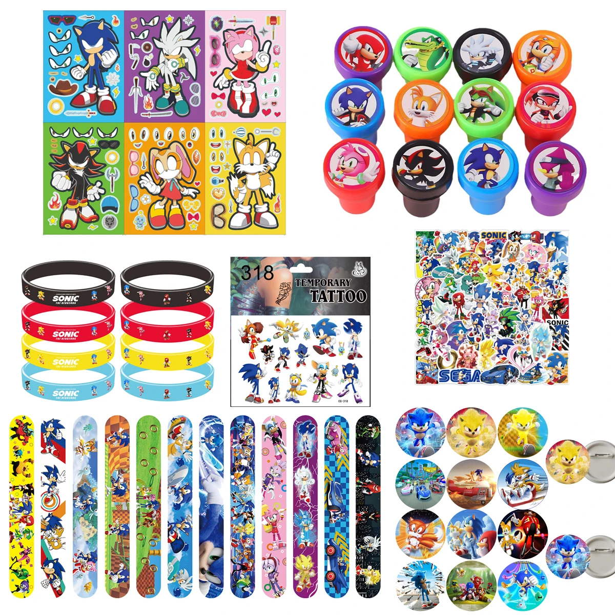 kf-Sc7aa276e7cbd49c3ba84c50ef83803d00 소닉 생일 파티 호의 어린이 장난감 스탬프 스티커 팔찌 선물 가방 피냐타 필러 보상 웨딩 장식 용품 - 이미지 1