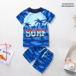 공장 직송 소년 수영복, 여름 반팔, 만화 2024, 어린이 2 피스 세트 수영 모자, 수영 브리프