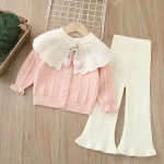 아동 여아 니트 세트 2-6세 여아 의류 인형 칼라 튤립 포인트 가디건 & 플레어 팬츠 귀여운 캐주얼 가디건 여아 - 이미지 3