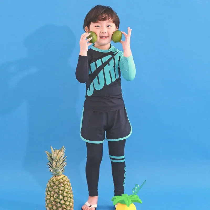 kf-Scd99eecbb2624b0ea999a8b339f23904c Korean Style 2024 New Children's Swimsuit Boys Girls Three-Piece Set Long Sleeved Trousers Middle Large Children's Beachwear - 이미지 1