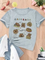 Capybara Tshirt 어린이 어린이 티셔츠 Capibara 만화 의류 아이 소녀 소년 Capybaras T 셔츠 아기 캐주얼 탑 의류 - 이미지 2