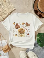 2025 카피바라 티셔츠 키즈 어린이 티셔츠 카피바라 만화 의류 키즈 소녀 소년 카피바라 티셔츠 베이비 캐주얼 탑 의류 - 이미지 3