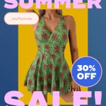 여성용 꽃 프린트 원피스 수영복 크리스크로스 스트랩 드레스 스타일 스커트 Boyshort Backless Tie-Up Bowknot Beach 수영복