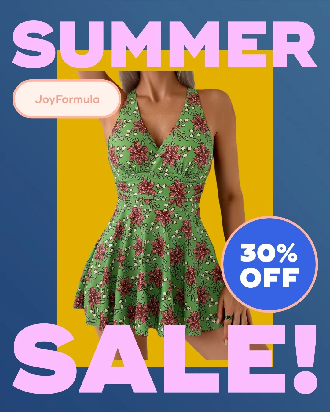 kf-Sd730156efeef44779f8ecc1727c6dd59o 여성용 꽃 프린트 원피스 수영복 크리스크로스 스트랩 드레스 스타일 스커트 Boyshort Backless Tie-Up Bowknot Beach 수영복 - 이미지 1