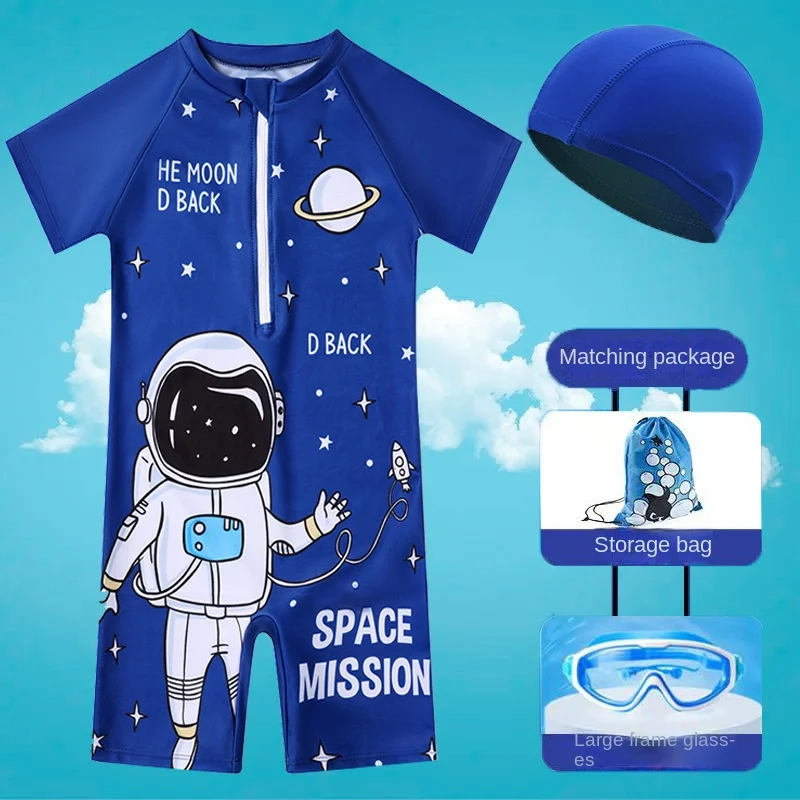 kf-Sd80a9ad7861f414d86b65eaa15a8f9ffe 어린이 우주 비행사 수영복, 원피스, 소년 용 전문 수영 장비 세트, 어린이 자외선 차단제, 어린이, 신규, 4Pcs - 이미지 1