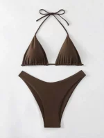 여성용 섹시한 심플 비키니 세트, 단색, 화이트, 블랙, 커피 홀터 비키니 수영복, 레이스업, 브라질 해변 목욕 세트, 2025 신상 - 이미지 5