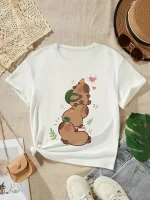2025 카피바라 티셔츠 키즈 어린이 티셔츠 카피바라 만화 의류 키즈 소녀 소년 카피바라 티셔츠 베이비 캐주얼 탑 의류 - 이미지 6