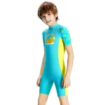 2025 New Kid 수영복 소년 소녀 Onesie Sunmmer 반팔 태양 보호 빠른 건조 원피스 수영복 (무료 수영 모자) - 이미지 3